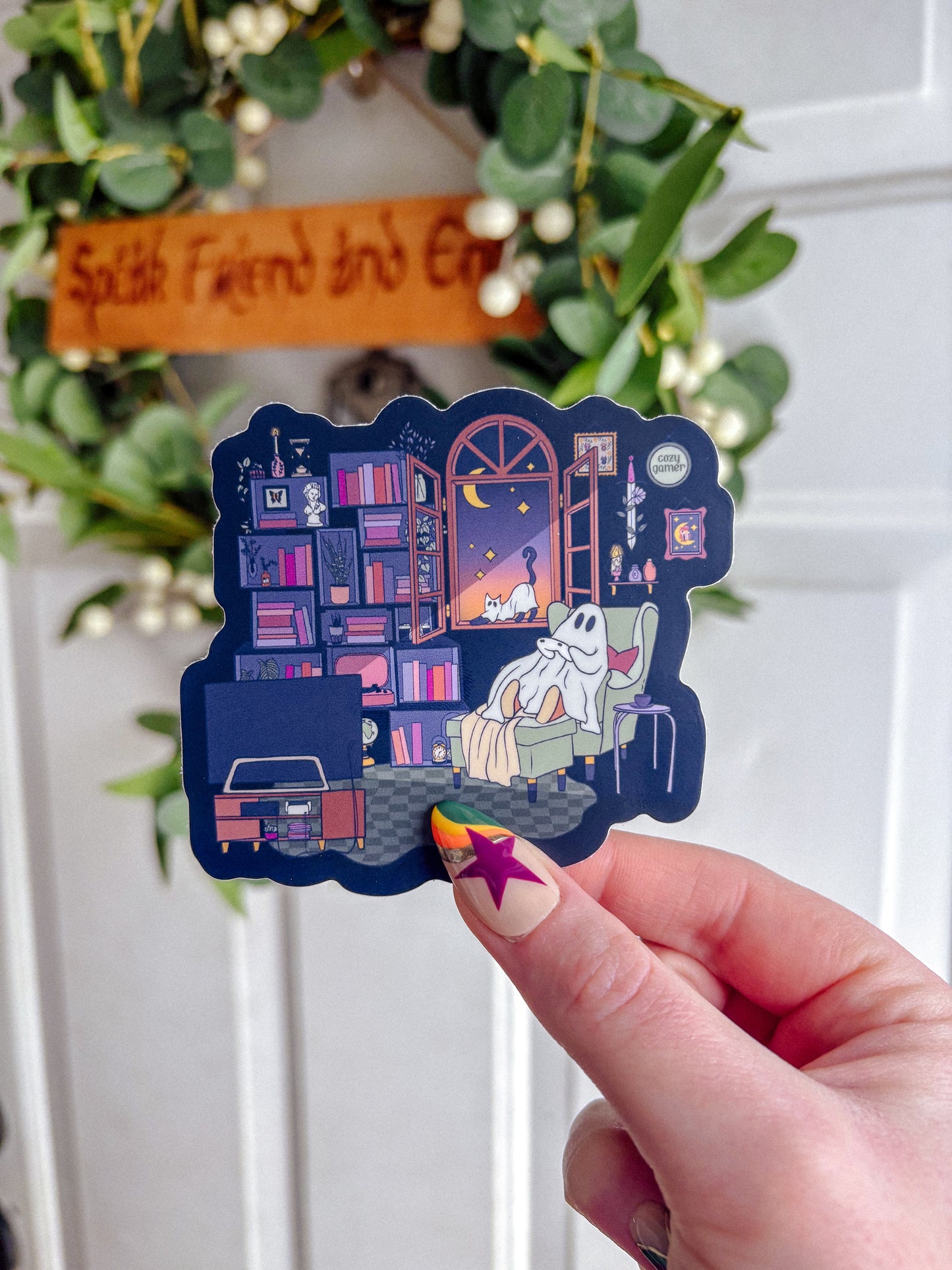 Cozy Gaming Ghost Library Sticker