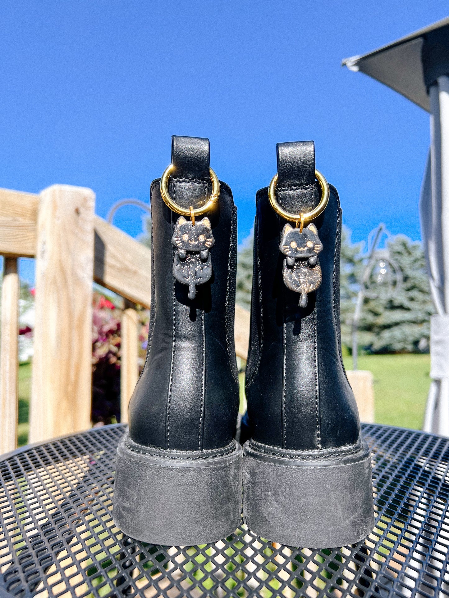 Black Cat Gold Glitter Boot Charms