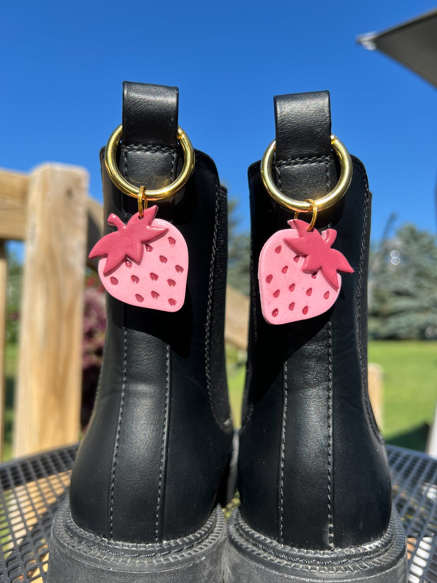 Pink Strawberry Glitter Boot Charms