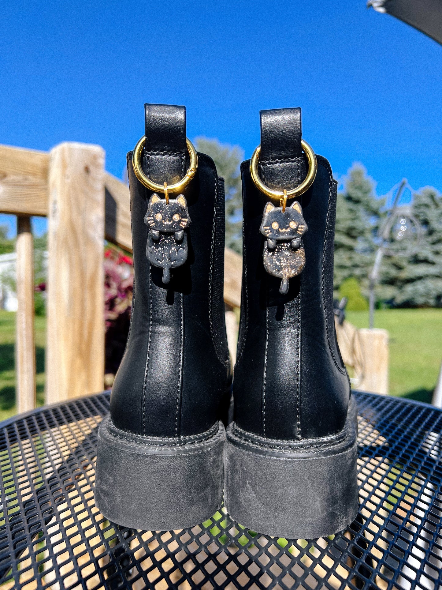 Black Cat Gold Glitter Boot Charms