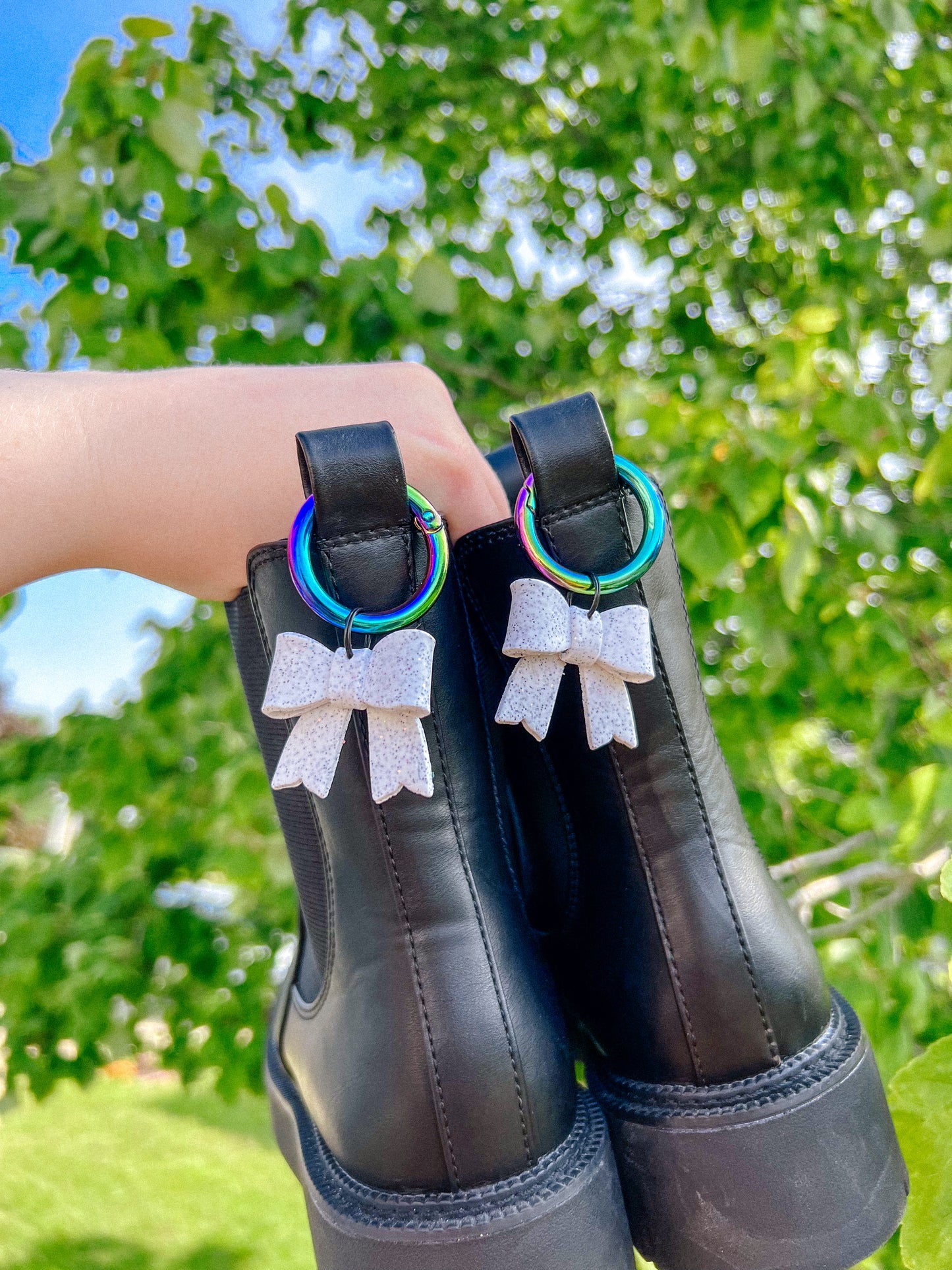 Cookies N Cream Bow Glitter Boot Charms