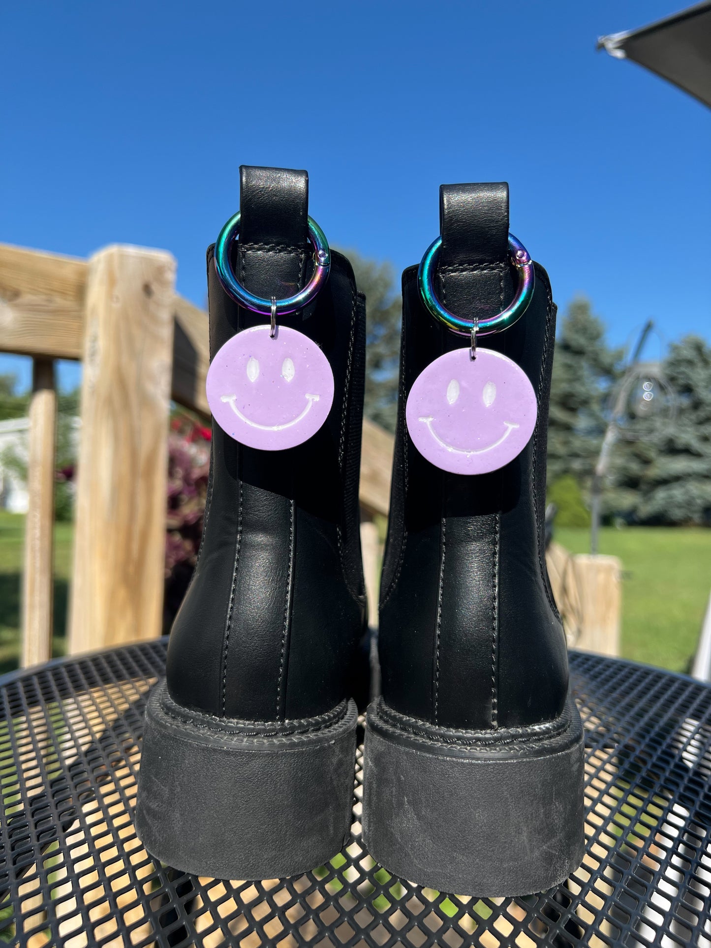 Smiley Face Purple Lavendar Glitter Boot Charms