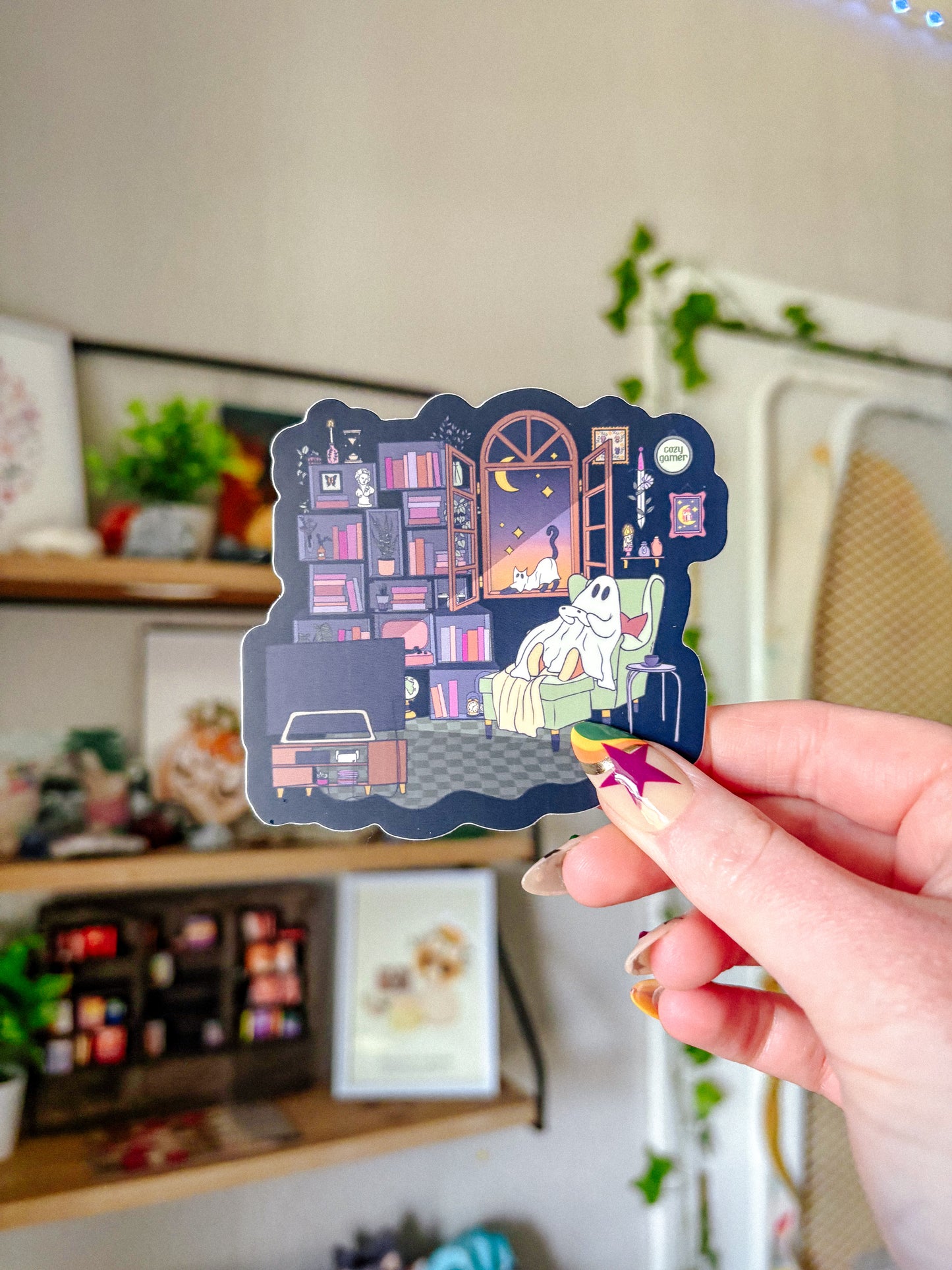 Cozy Gaming Ghost Library Sticker B Grade-LineStreaks