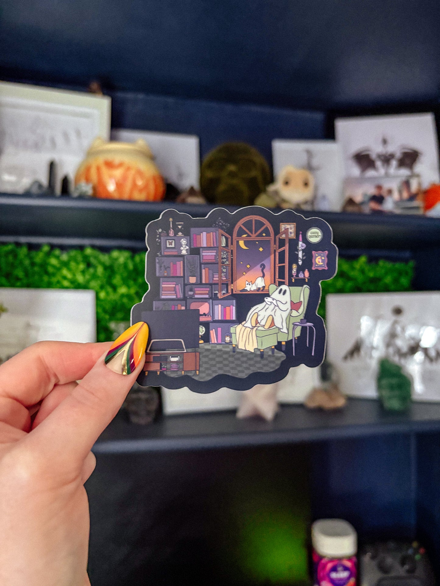 Cozy Gaming Ghost Library Sticker B Grade-LineStreaks