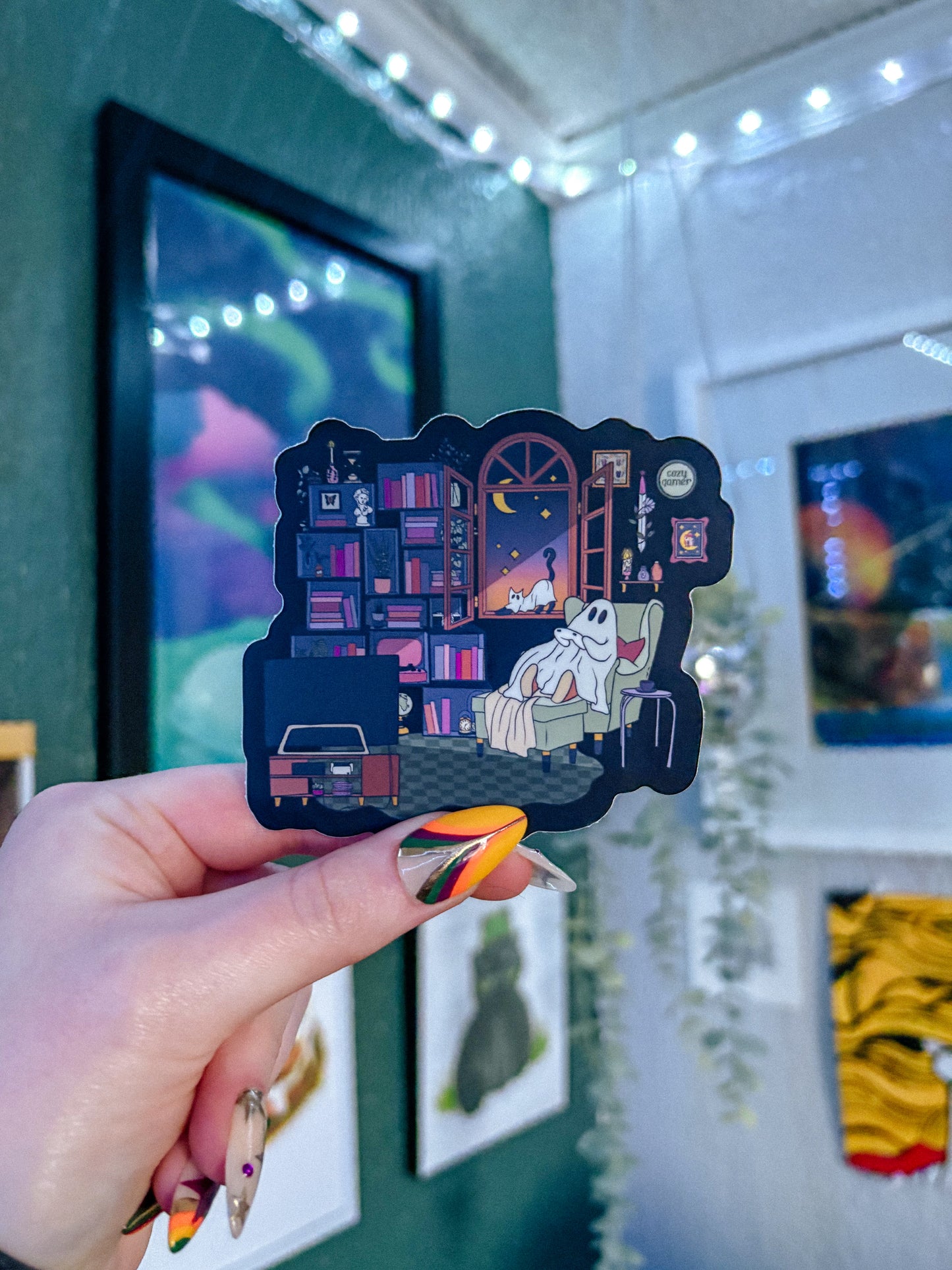 Cozy Gaming Ghost Library Sticker
