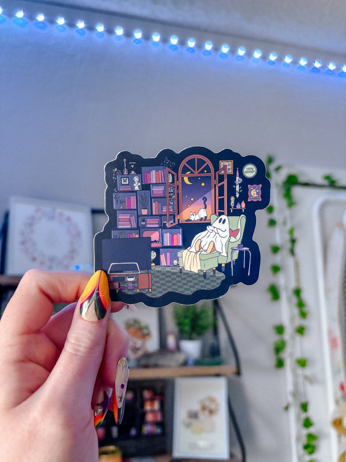 Cozy Gaming Ghost Library Sticker