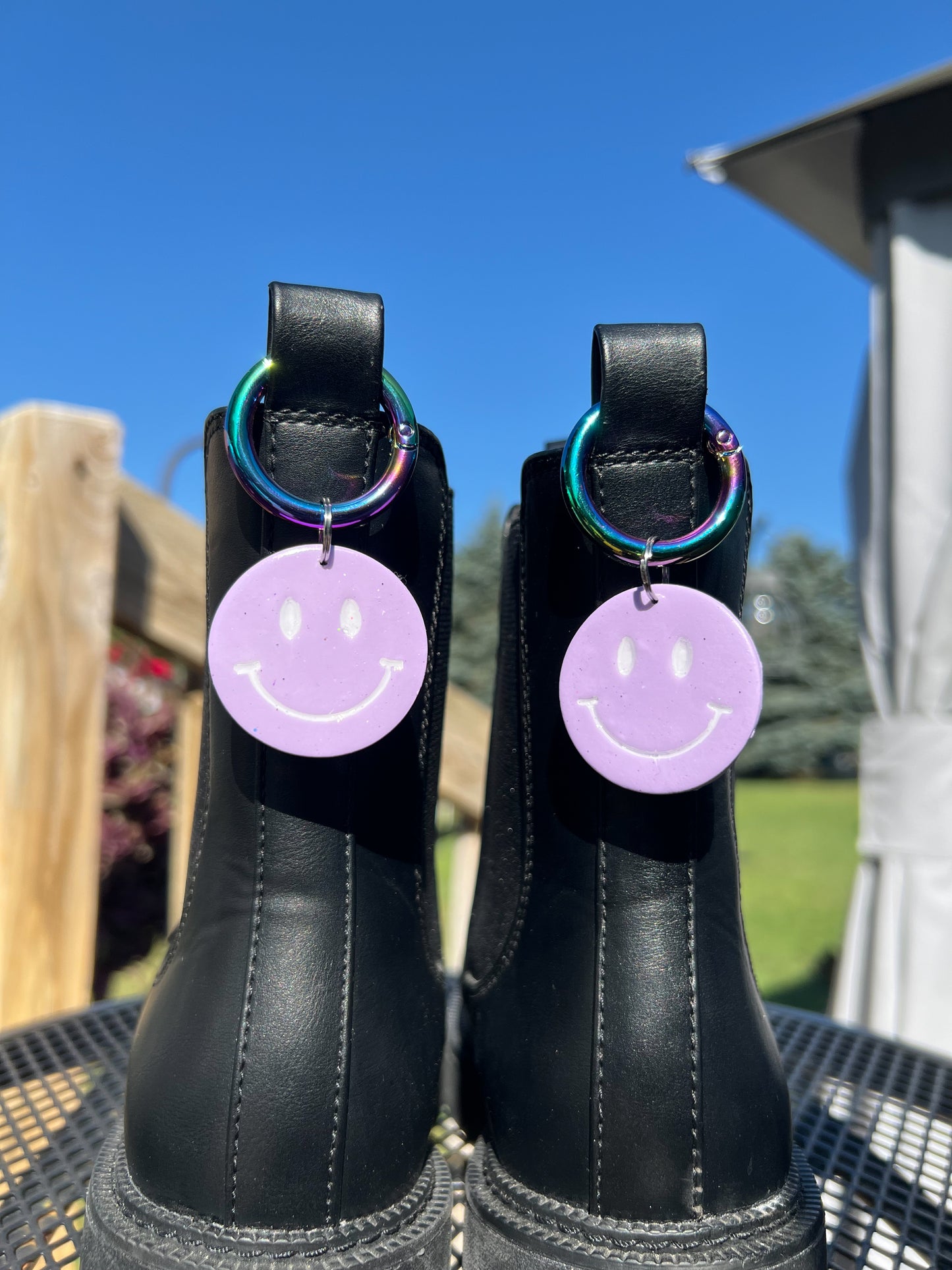 Smiley Face Purple Lavendar Glitter Boot Charms