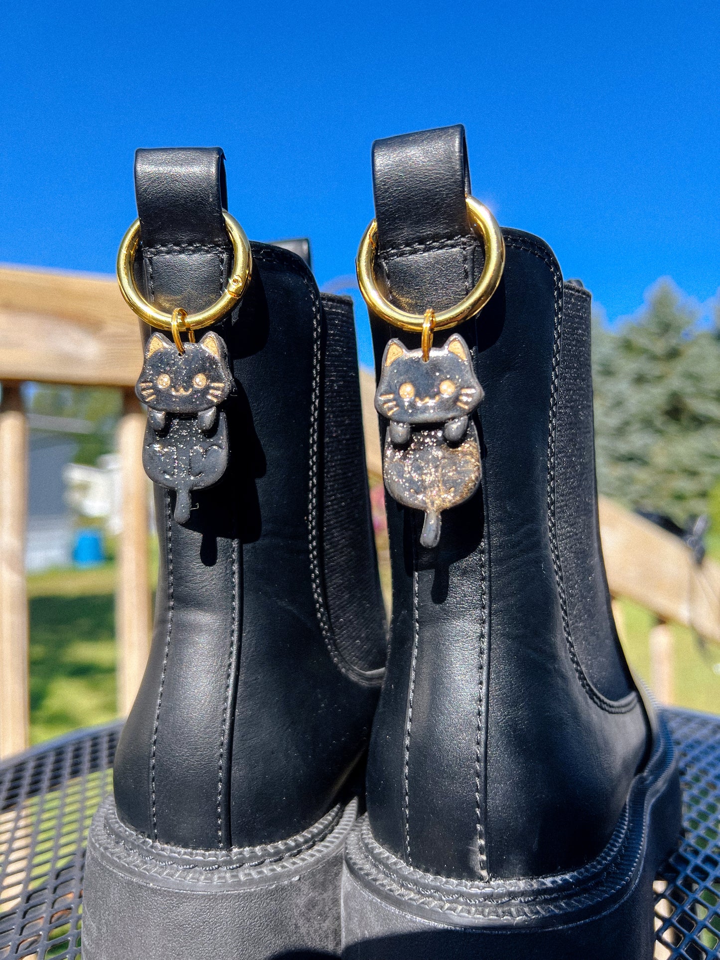 Black Cat Gold Glitter Boot Charms