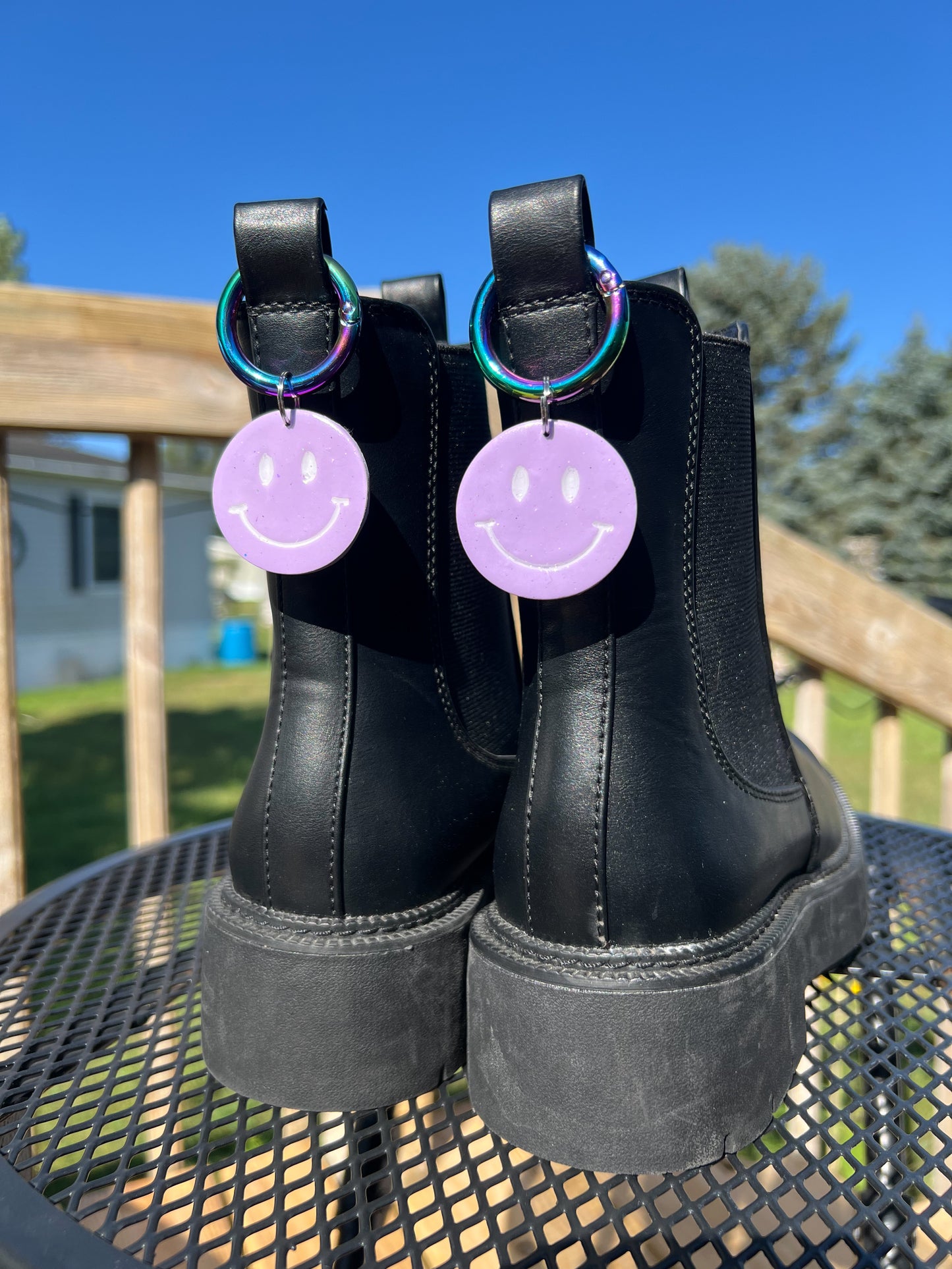 Smiley Face Purple Lavendar Glitter Boot Charms