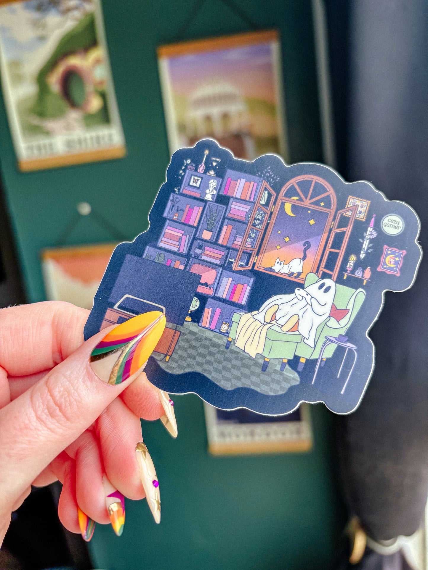 Cozy Gaming Ghost Library Sticker B Grade-LineStreaks