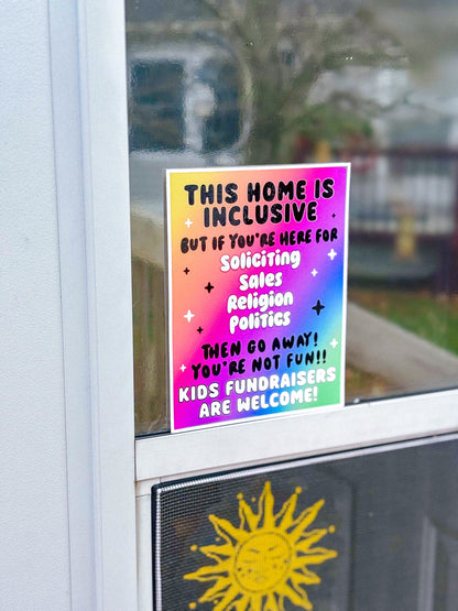 No Soliciting Sales Religion | Fundraisers Welcome Window Cling | Inclusive Home