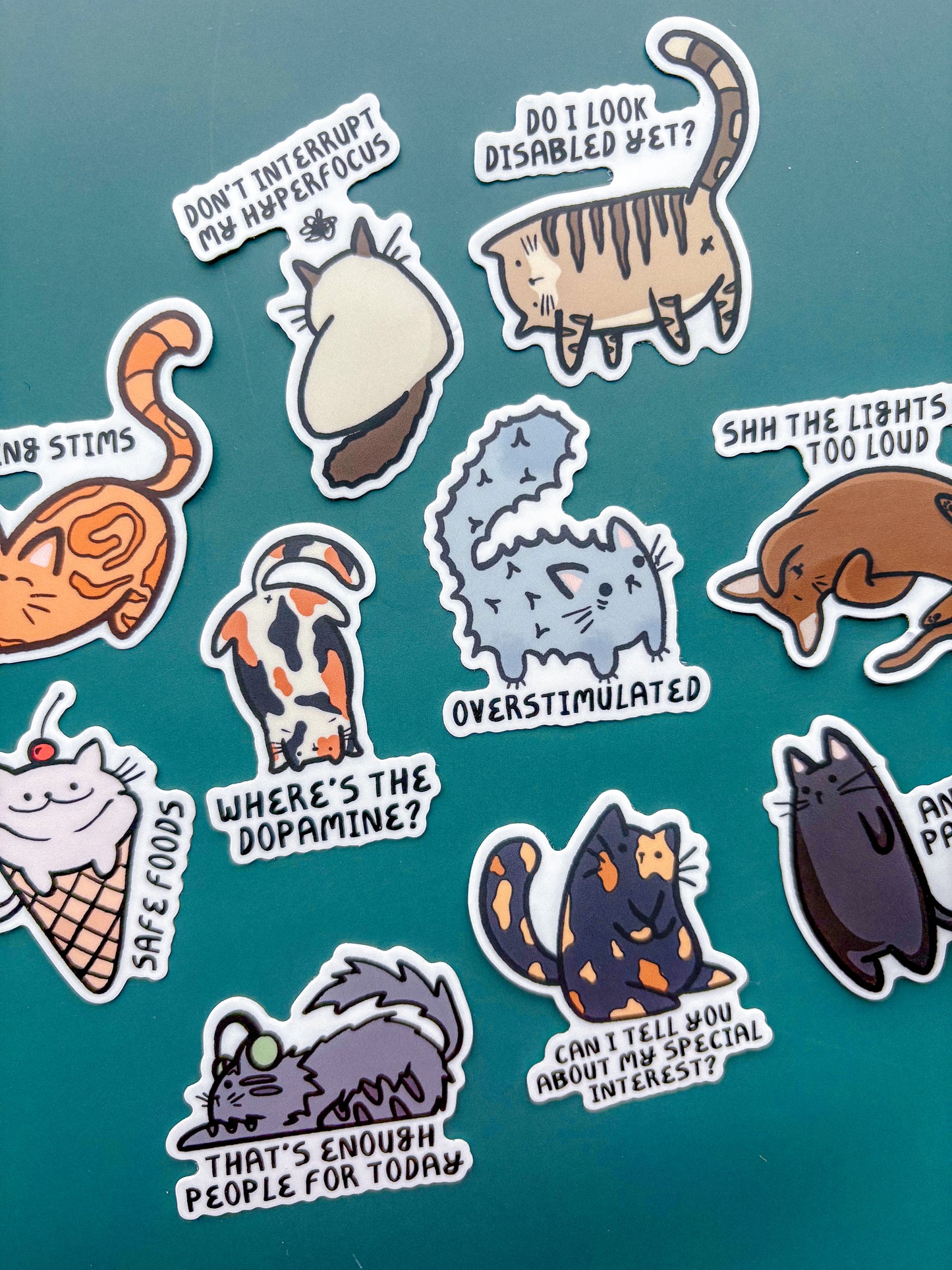 Pack of 10 Neurodivergent Cat Stickers