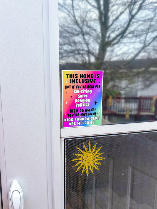 No Soliciting Sales Religion | Fundraisers Welcome Window Cling | Inclusive Home