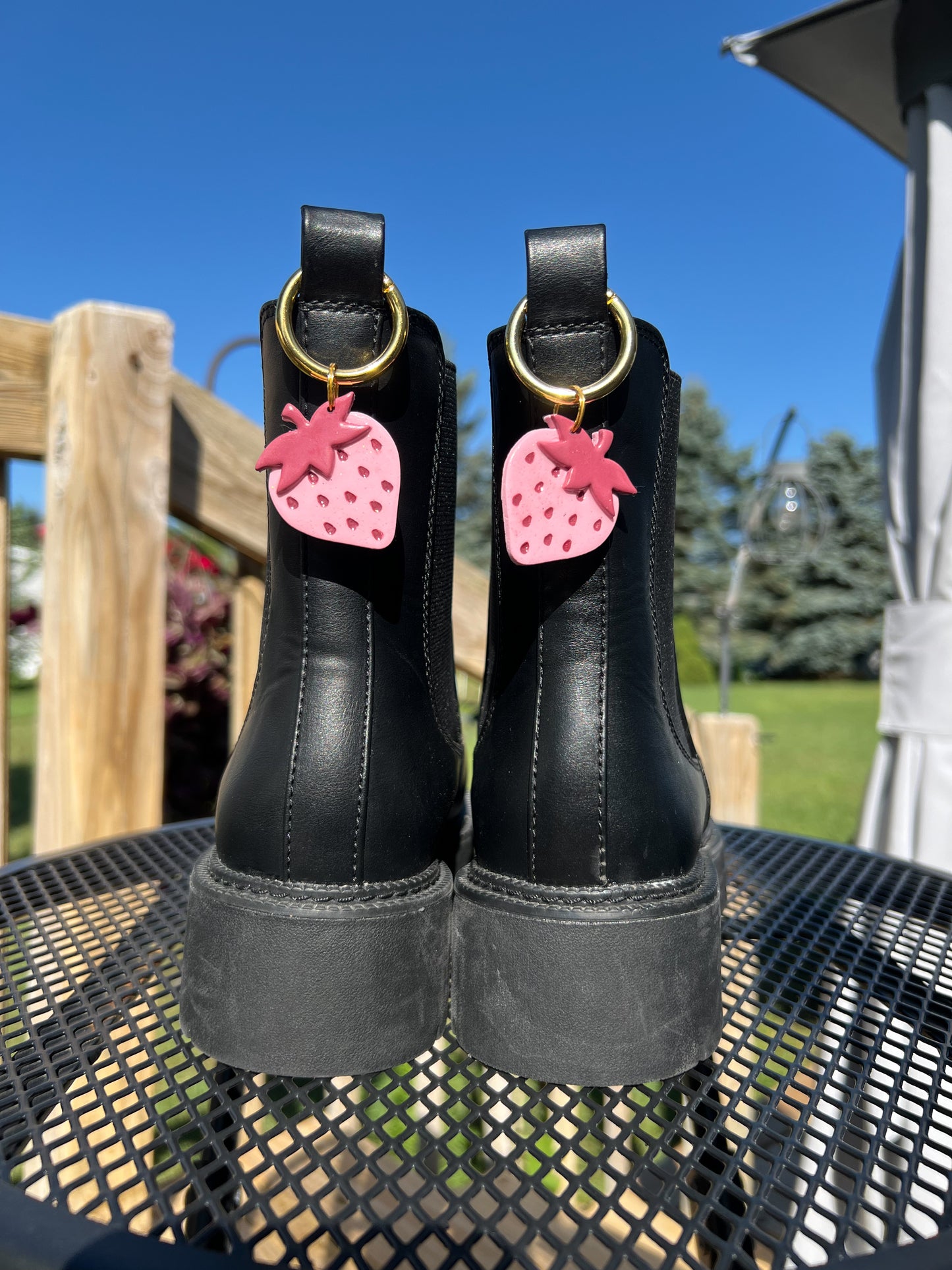 Pink Strawberry Glitter Boot Charms