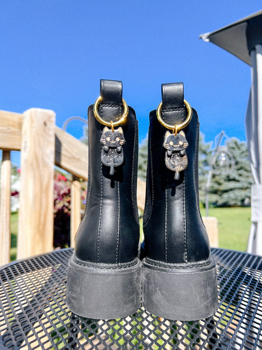 Black Cat Gold Glitter Boot Charms