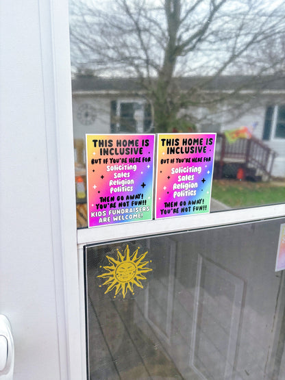 No Soliciting Sales Religion | Fundraisers Welcome Window Cling | Inclusive Home