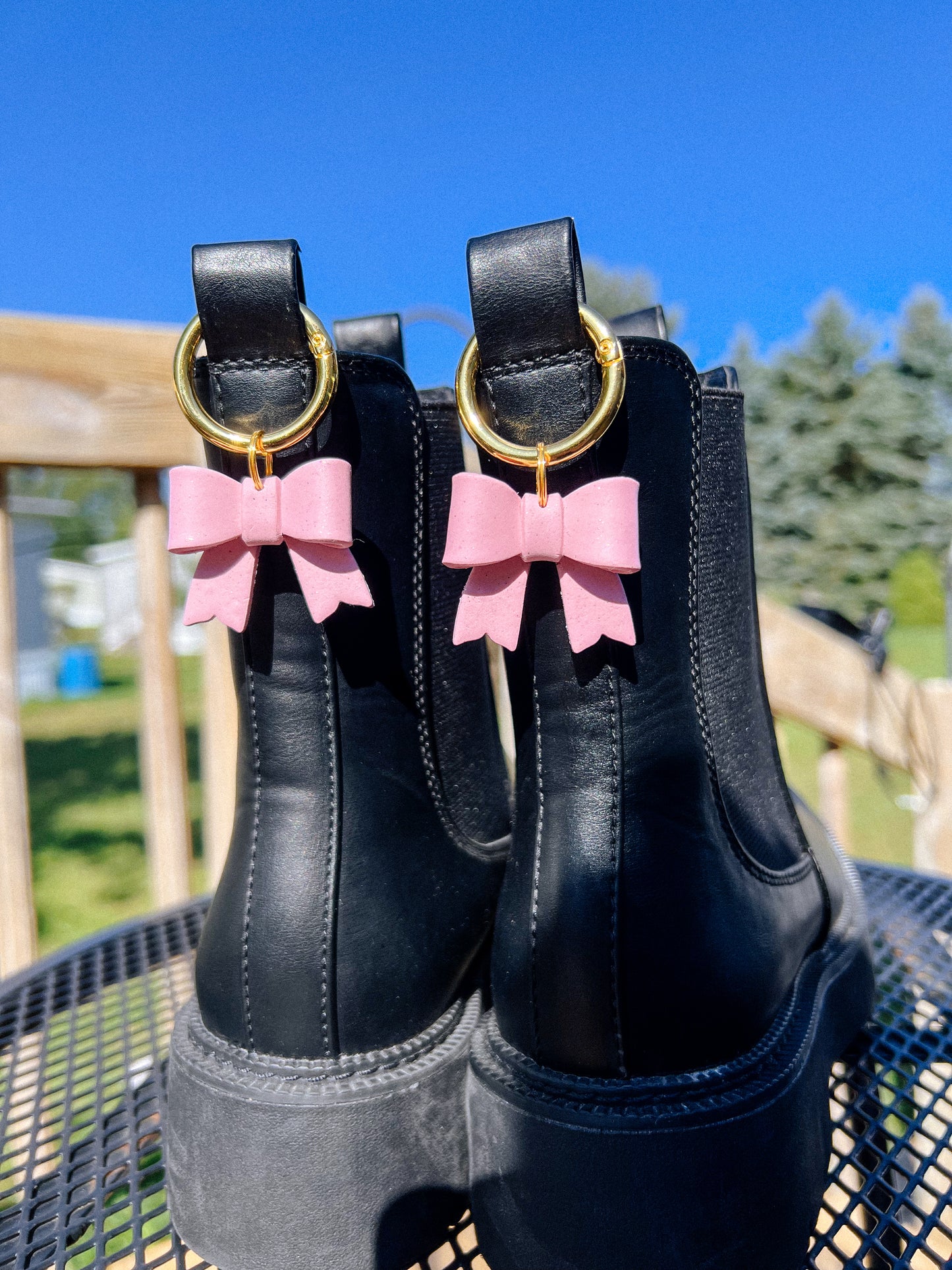 Pink Bow Glitter Boot Charms