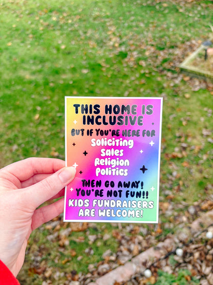 No Soliciting Sales Religion | Fundraisers Welcome Window Cling | Inclusive Home