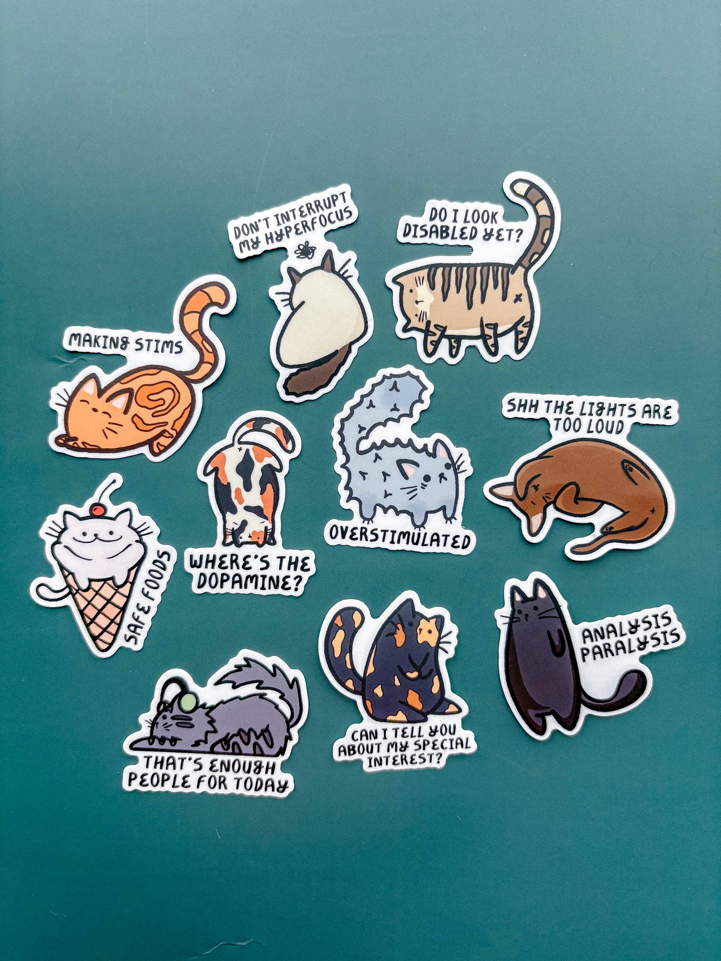 Pack of 10 Neurodivergent Cat Stickers