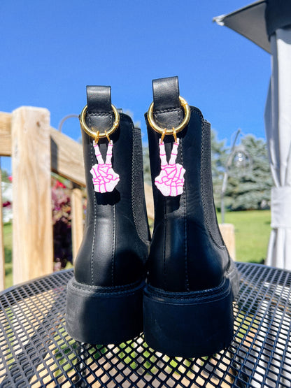 Skeleton Hands Peace Sign Pink Glitter Boot Charms