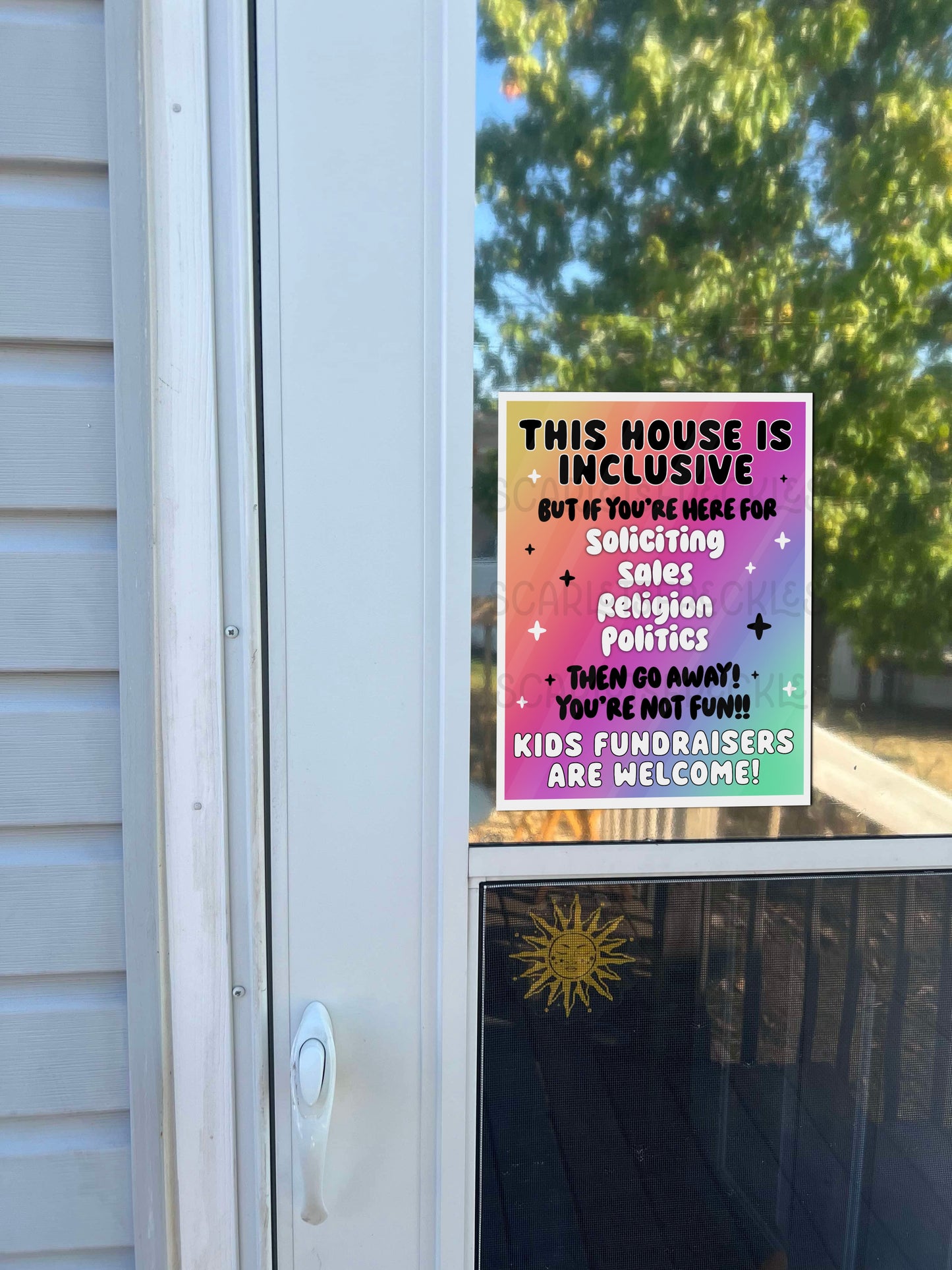 No Soliciting Sales Religion | Fundraisers Welcome Window Cling | Inclusive House