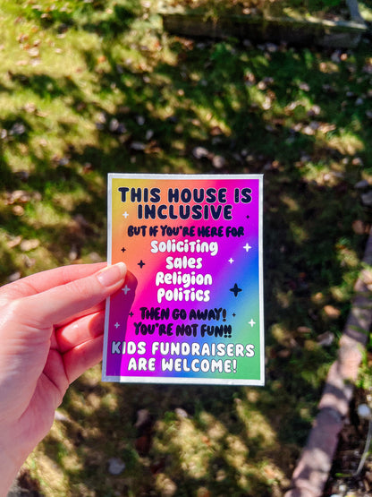 No Soliciting Sales Religion | Fundraisers Welcome Window Cling | Inclusive House