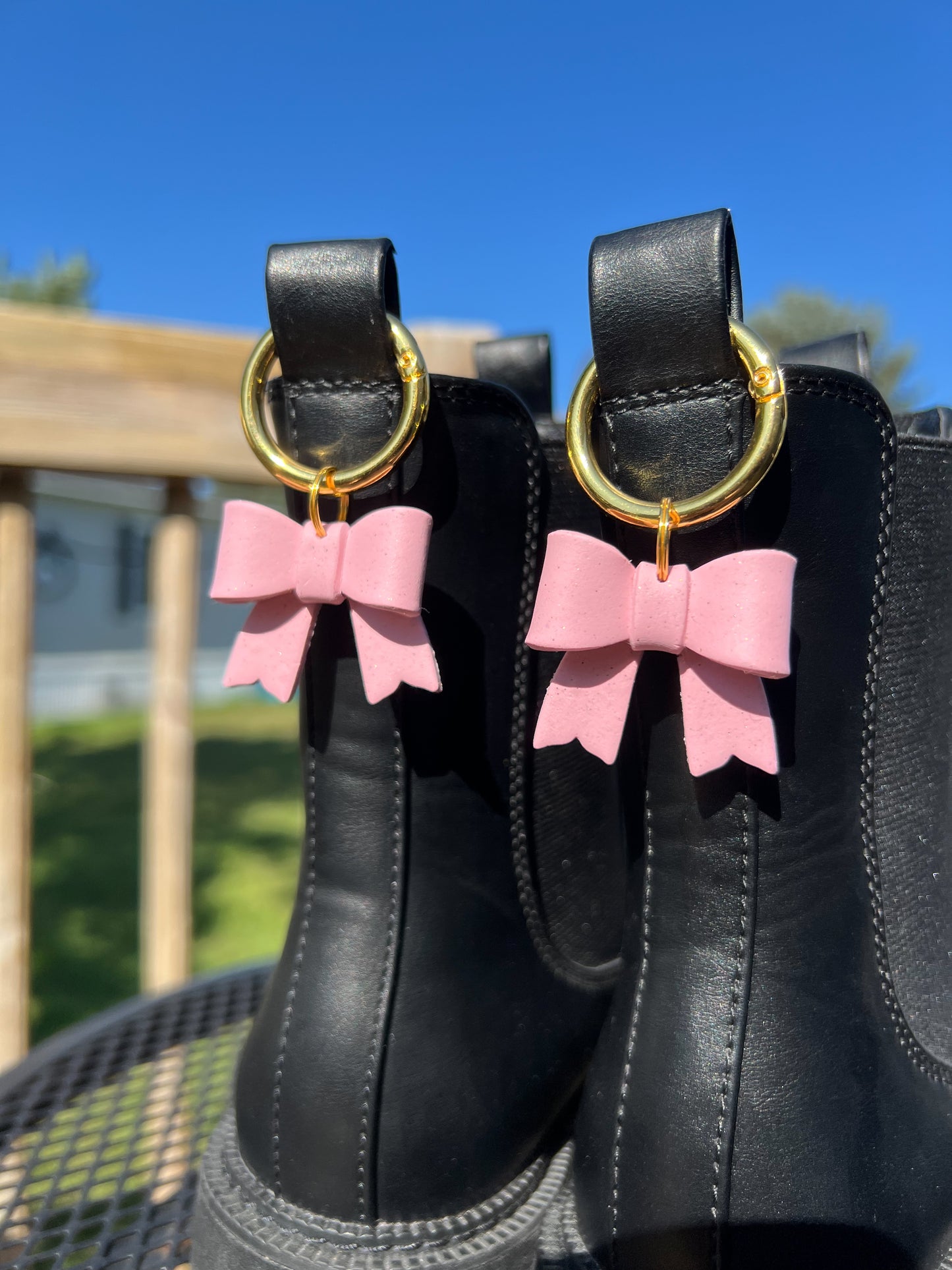 Pink Bow Glitter Boot Charms