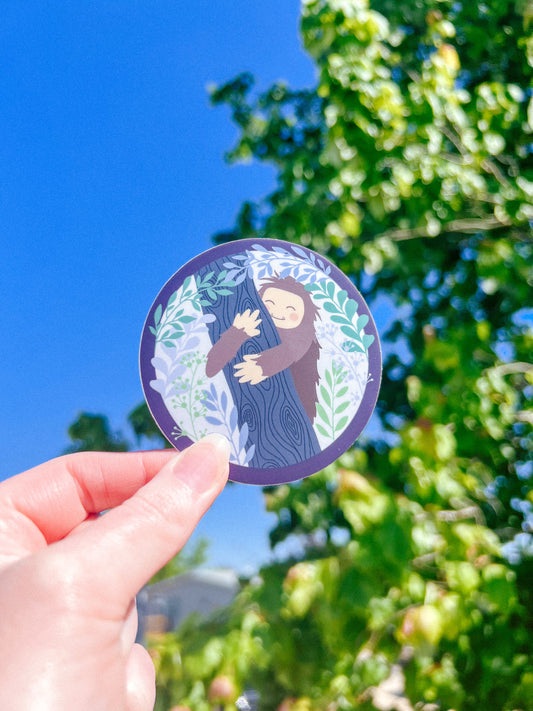 Bigfoot Sasquatch Hugging a Tree Sticker