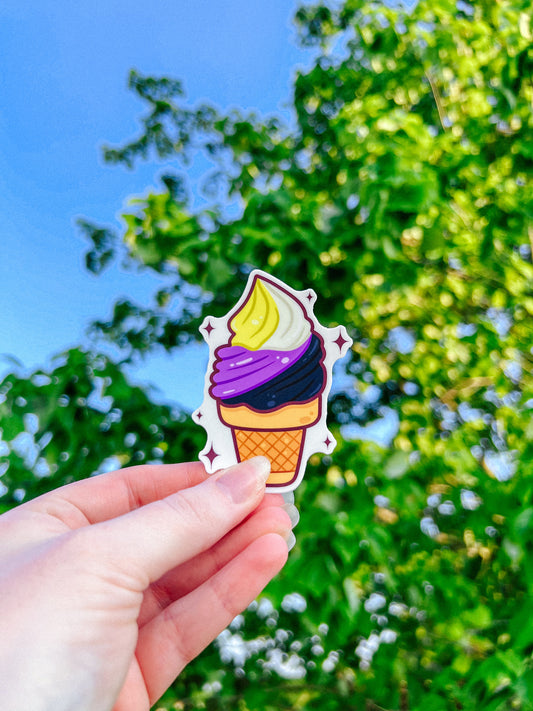 Nonbindary Flag Ice Cream Cone Sticker