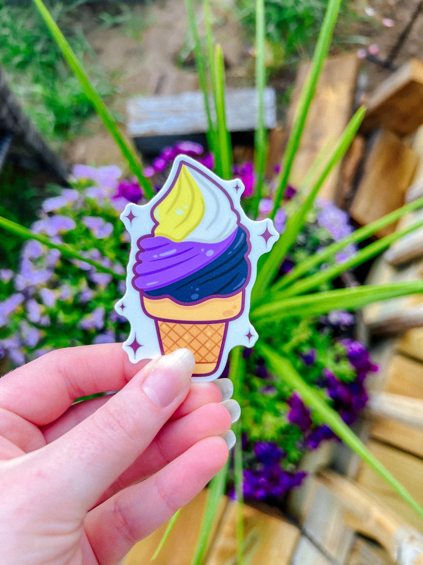 Nonbindary Flag Ice Cream Cone Sticker