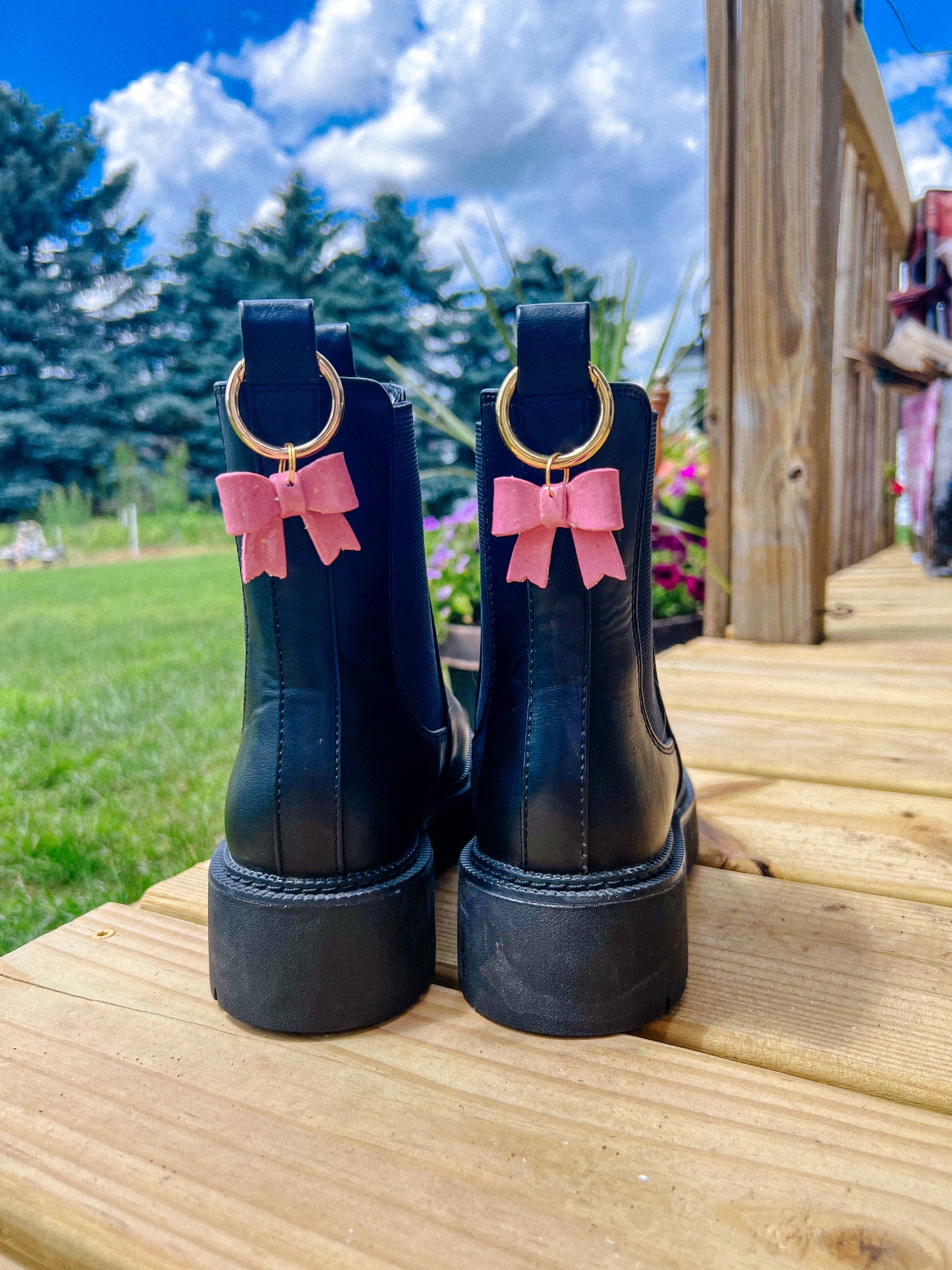 Pink Glitter Bow Boot Charms