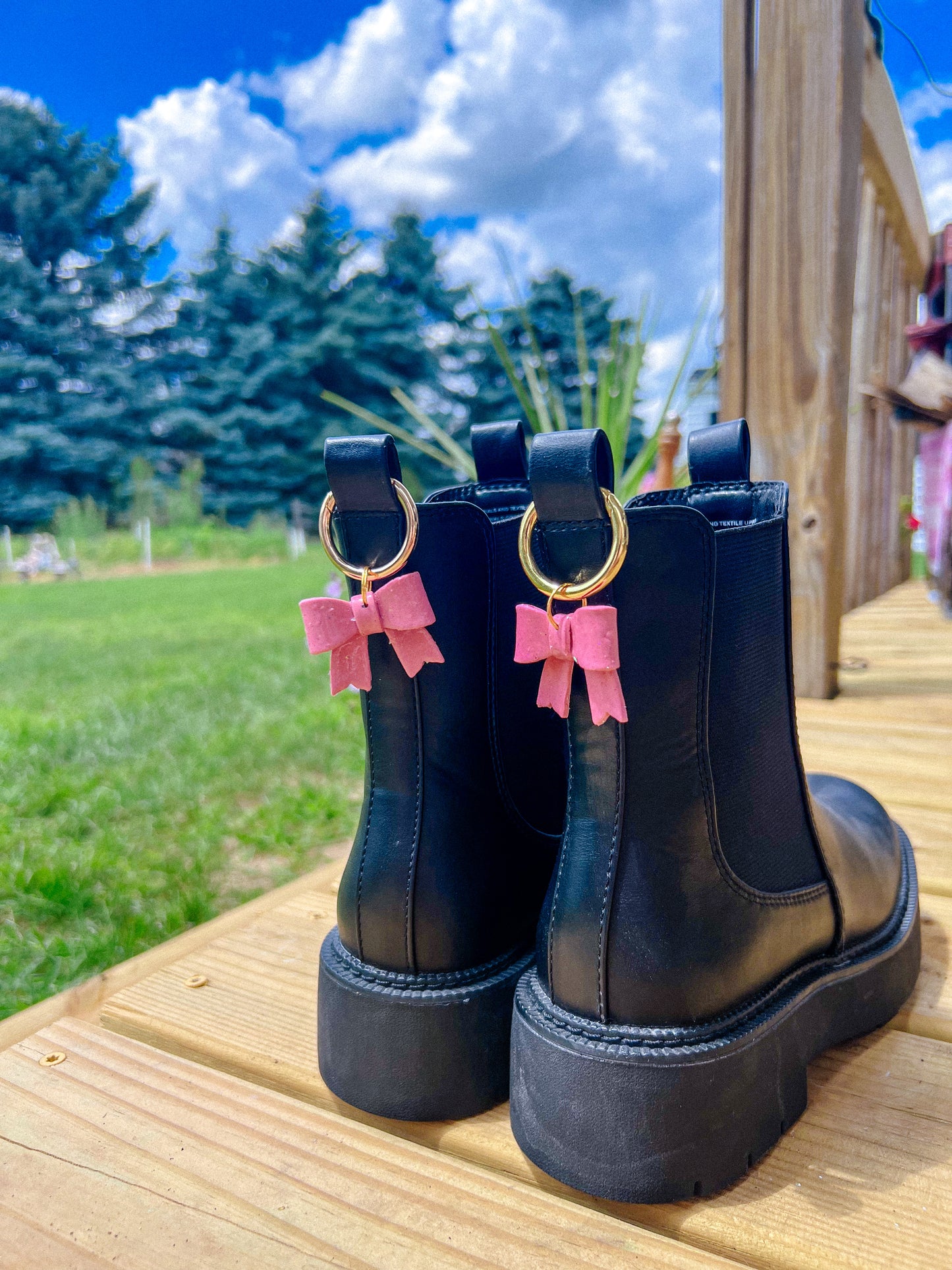 Pink Glitter Bow Boot Charms