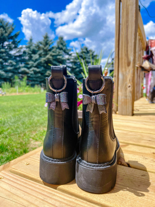 Black Holographic Glitter Bow Boot Charms