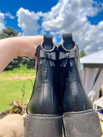 Black Holographic Glitter Bow Boot Charms