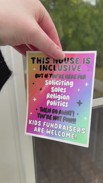 No Soliciting Sales Religion | Fundraisers Welcome Window Cling | Inclusive House